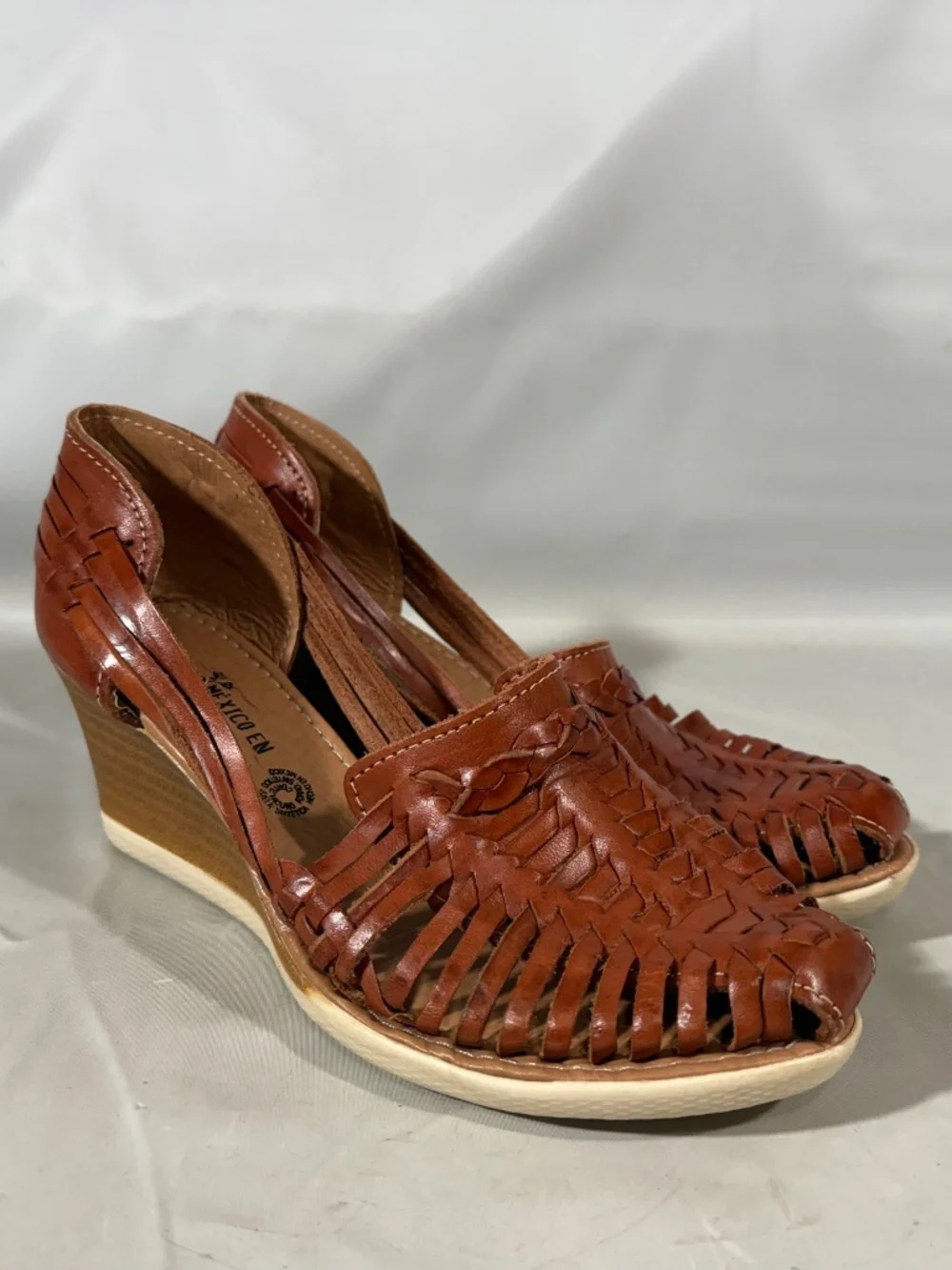 Mexico En La Piel Braided Woven Leather Huarache Wedge Sandals Ankle Womens 8